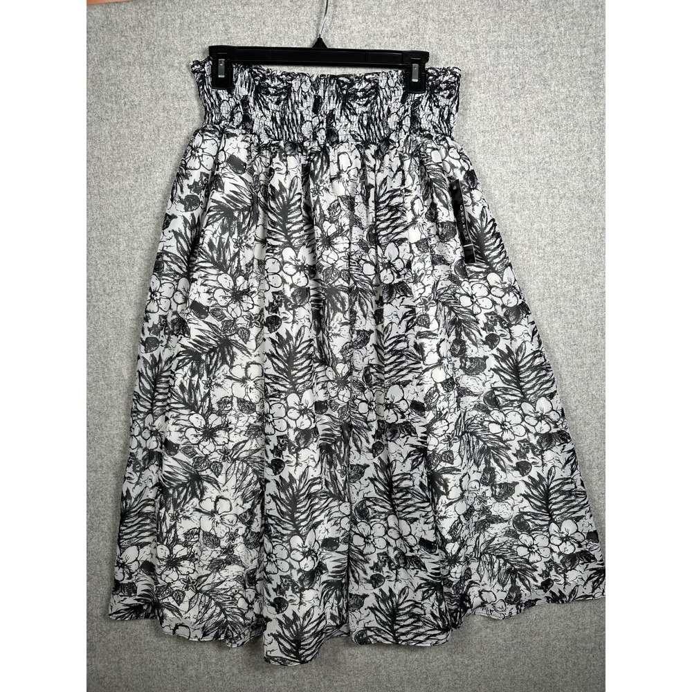 NWT‎ George Large Womens Skirt Floral Black White Elastic Pull On Knee Length